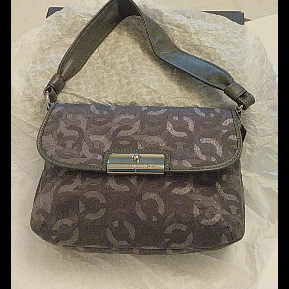 Coach silver and graphite signature logo purse